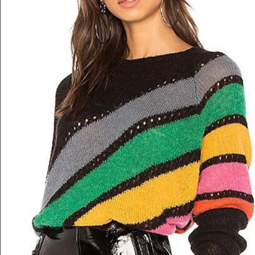 Wildfox rainbow stripe black oversized sweater S M